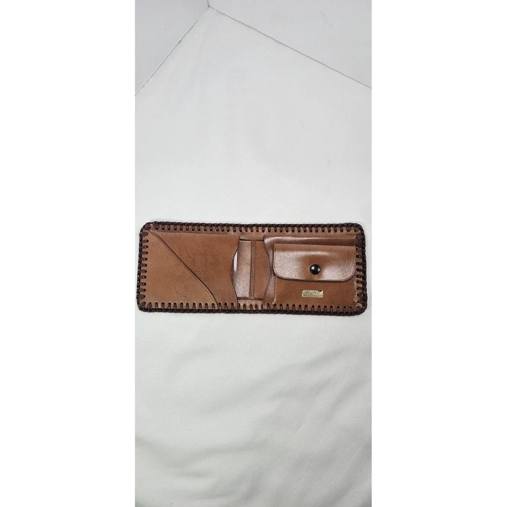 Vintage‎ Genuine Leather Tooled Wallet Western Long Bifold Coin Pocket Brown
